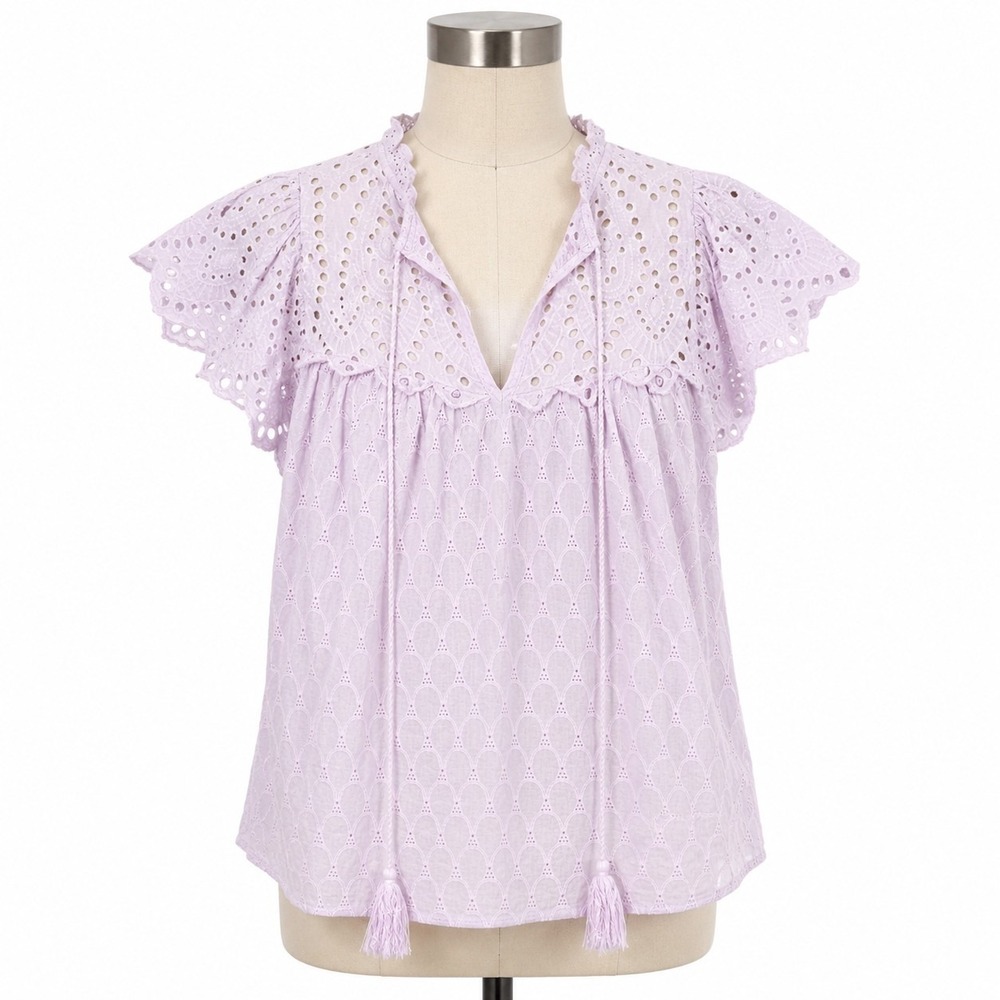 Adiva Lavender Eyelet Tassel Flutter Top